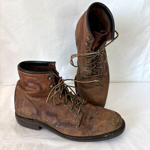 Vintage Chippewa Work Boots Men’s 9 USA Made Leather Goodyear Welt Thrashed